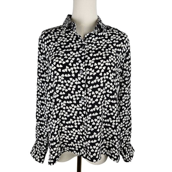 NWT! Equipment Femme Essential Heart Print Silk Shirt Medium B & W Button Down - Picture 5 of 12